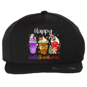 Happy Hallothanksmas Coffee Latte Halloween Thanksgiving Wool Snapback Cap