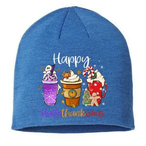 Happy Hallothanksmas Coffee Latte Halloween Thanksgiving Sustainable Beanie