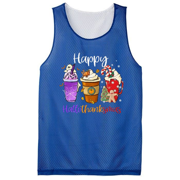 Happy Hallothanksmas Coffee Latte Halloween Thanksgiving Mesh Reversible Basketball Jersey Tank