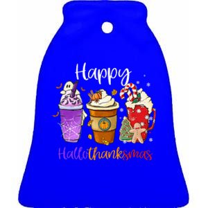 Happy Hallothanksmas Coffee Latte Halloween Thanksgiving Ceramic Bell Ornament