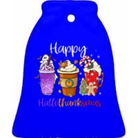 Happy Hallothanksmas Coffee Latte Halloween Thanksgiving Ceramic Bell Ornament