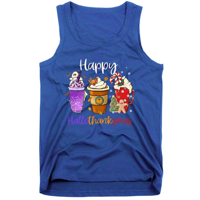 Happy Hallothanksmas Coffee Latte Halloween Thanksgiving Tank Top