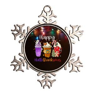 Happy Hallothanksmas Coffee Latte Halloween Thanksgiving Metallic Star Ornament