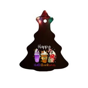 Happy Hallothanksmas Coffee Latte Halloween Thanksgiving Ceramic Tree Ornament