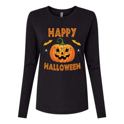 Happy Halloween Cute Pumpkin Leopard Womens Cotton Relaxed Long Sleeve T-Shirt