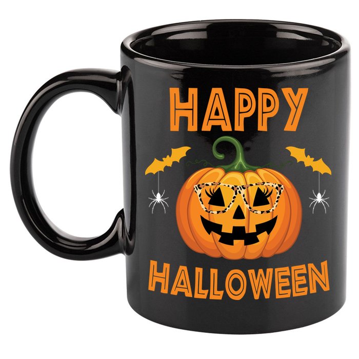 Happy Halloween Cute Pumpkin Leopard 11oz C Handle Ceramic Mug