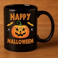 Happy Halloween Cute Pumpkin Leopard 11oz C Handle Ceramic Mug