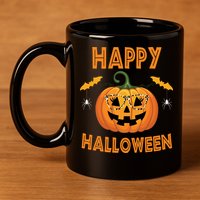 Happy Halloween Cute Pumpkin Leopard 11oz C Handle Ceramic Mug