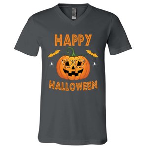 Happy Halloween Cute Pumpkin Leopard V-Neck T-Shirt