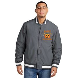 Happy Halloween Cute Pumpkin Leopard Insulated Varsity Jacket