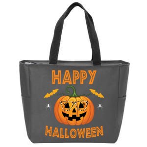 Happy Halloween Cute Pumpkin Leopard Zip Tote Bag