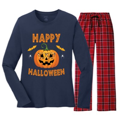 Happy Halloween Cute Pumpkin Leopard Women's Long Sleeve Flannel Pajama Set 