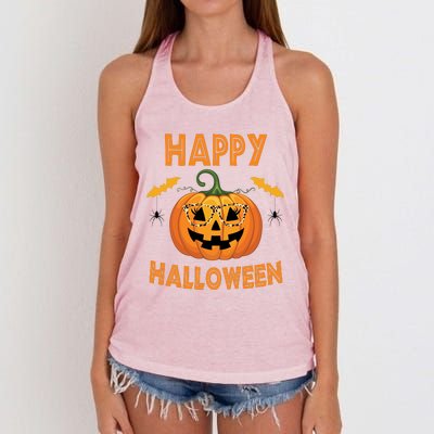 Happy Halloween Cute Pumpkin Leopard Women's Knotted Racerback Tank