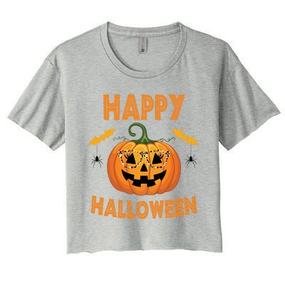 Happy Halloween Cute Pumpkin Leopard Women's Crop Top Tee