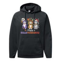 Happy Hallothanksmas Cats Lover Halloween Thanksgiving Performance Fleece Hoodie