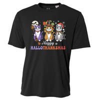 Happy Hallothanksmas Cats Lover Halloween Thanksgiving Cooling Performance Crew T-Shirt