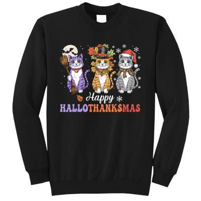 Happy Hallothanksmas Cats Lover Halloween Thanksgiving Sweatshirt