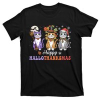 Happy Hallothanksmas Cats Lover Halloween Thanksgiving T-Shirt