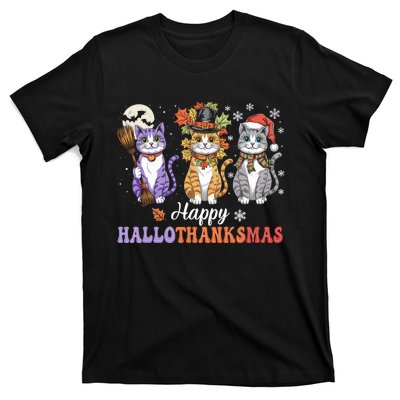 Happy Hallothanksmas Cats Lover Halloween Thanksgiving T-Shirt