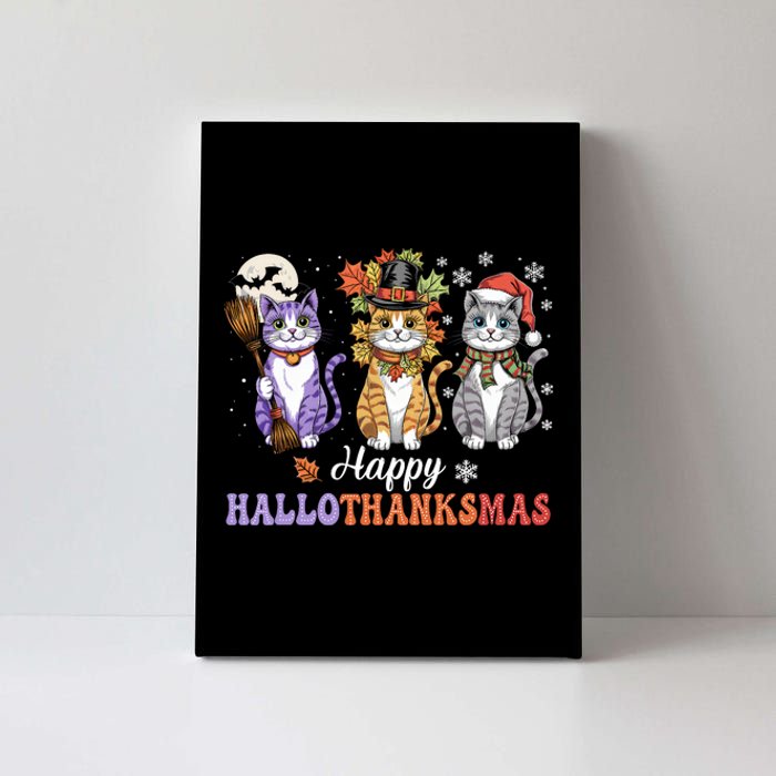 Happy Hallothanksmas Cats Lover Halloween Thanksgiving Canvas