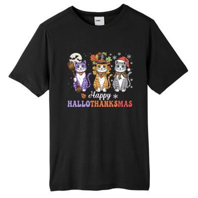 Happy Hallothanksmas Cats Lover Halloween Thanksgiving Tall Fusion ChromaSoft Performance T-Shirt