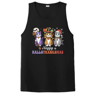 Happy Hallothanksmas Cats Lover Halloween Thanksgiving PosiCharge Competitor Tank