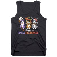 Happy Hallothanksmas Cats Lover Halloween Thanksgiving Tank Top