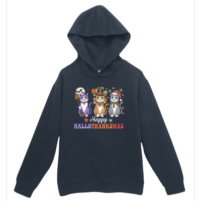 Happy Hallothanksmas Cats Lover Halloween Thanksgiving Urban Pullover Hoodie