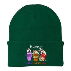 Happy Hallothanksmas Coffee Latte Halloween Thanksgiving Knit Cap Winter Beanie