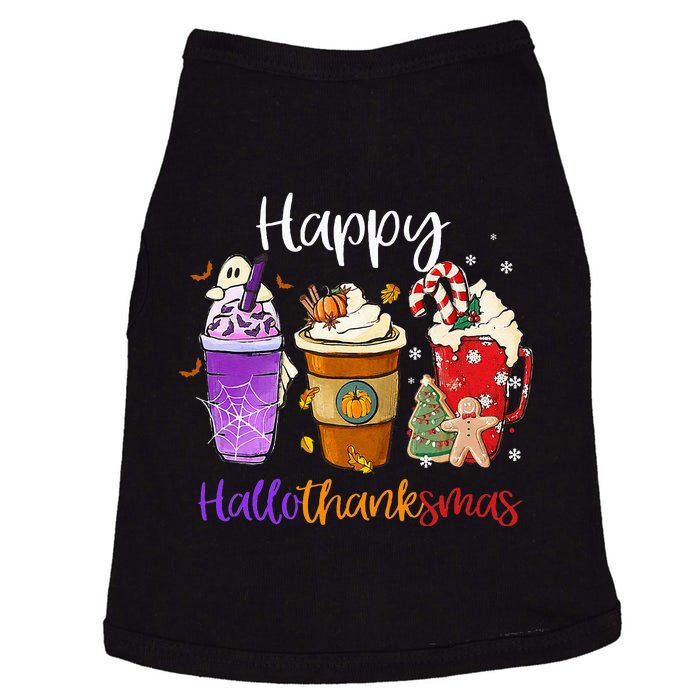 Happy Hallothanksmas Coffee Latte Halloween Thanksgiving Doggie Tank