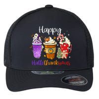 Happy Hallothanksmas Coffee Latte Halloween Thanksgiving Flexfit Unipanel Trucker Cap