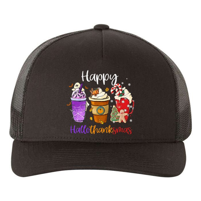 Happy Hallothanksmas Coffee Latte Halloween Thanksgiving Yupoong Adult 5-Panel Trucker Hat