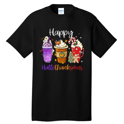 Happy Hallothanksmas Coffee Latte Halloween Thanksgiving Tall T-Shirt