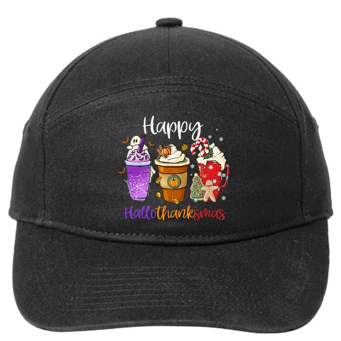 Happy Hallothanksmas Coffee Latte Halloween Thanksgiving 7-Panel Snapback Hat