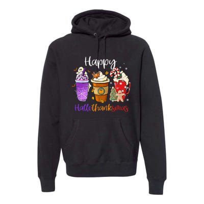 Happy Hallothanksmas Coffee Latte Halloween Thanksgiving Premium Hoodie