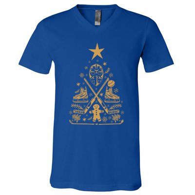 Happy Hockeydays Chrismas Tree Eishockey Great Gift V-Neck T-Shirt