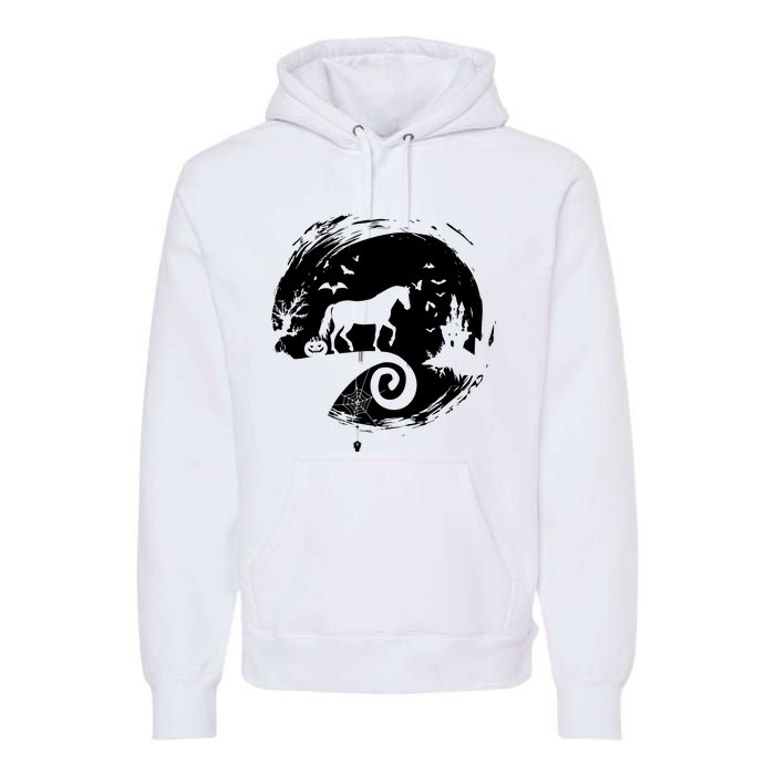 Horse Halloween Costume Moon Silhouette Creepy Horror Premium Hoodie