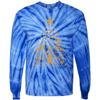 Happy Hockeydays Christmas Ice Hockey Tree Meaningful Gift Tie-Dye Long Sleeve Shirt