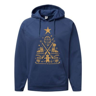 Happy Hockeydays Christmas Ice Hockey Tree Meaningful Gift Performance Fleece Hoodie