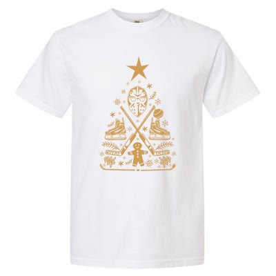 Happy Hockeydays Christmas Ice Hockey Tree Meaningful Gift Garment-Dyed Heavyweight T-Shirt