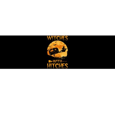 Hilarious Halloween Camping Trailer with Witches and Hitches Bumper Sticker