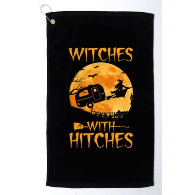 Hilarious Halloween Camping Trailer with Witches and Hitches Platinum Collection Golf Towel