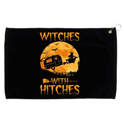 Hilarious Halloween Camping Trailer with Witches and Hitches Grommeted Golf Towel