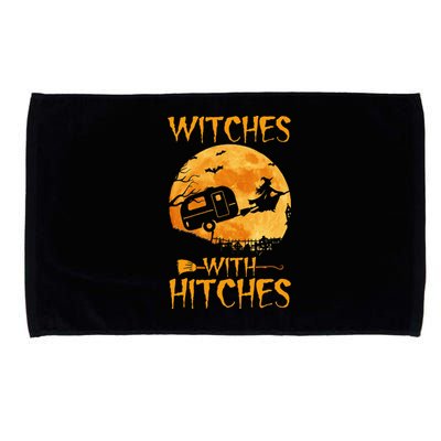 Hilarious Halloween Camping Trailer with Witches and Hitches Microfiber Hand Towel