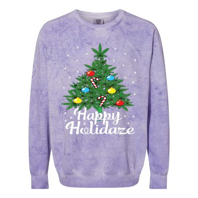 Happy Holidaze Cannabis Weed Leaf Christmas Tree Marijuana Colorblast Crewneck Sweatshirt