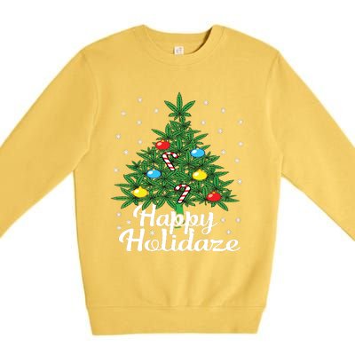 Happy Holidaze Cannabis Weed Leaf Christmas Tree Marijuana Premium Crewneck Sweatshirt