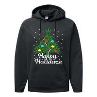 Happy Holidaze Cannabis Weed Leaf Christmas Tree Marijuana Performance Fleece Hoodie