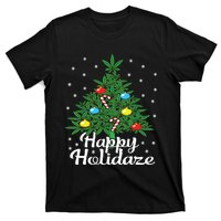 Happy Holidaze Cannabis Weed Leaf Christmas Tree Marijuana T-Shirt