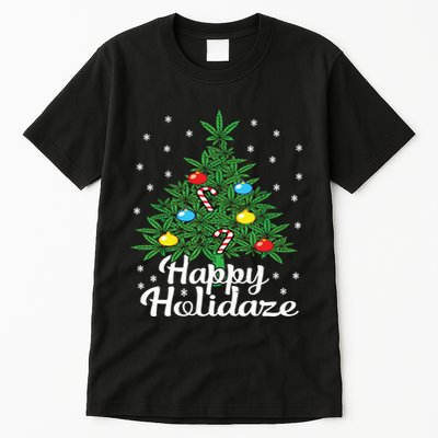 Happy Holidaze Cannabis Weed Leaf Christmas Tree Marijuana Tall T-Shirt