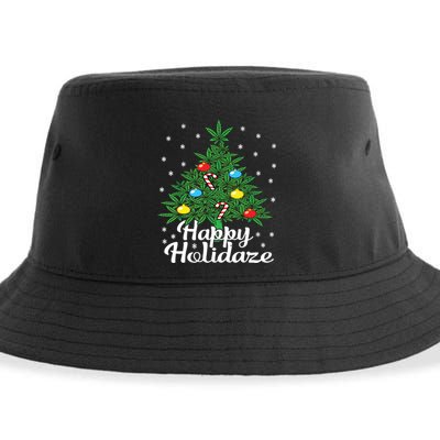 Happy Holidaze Cannabis Weed Leaf Christmas Tree Marijuana Sustainable Bucket Hat